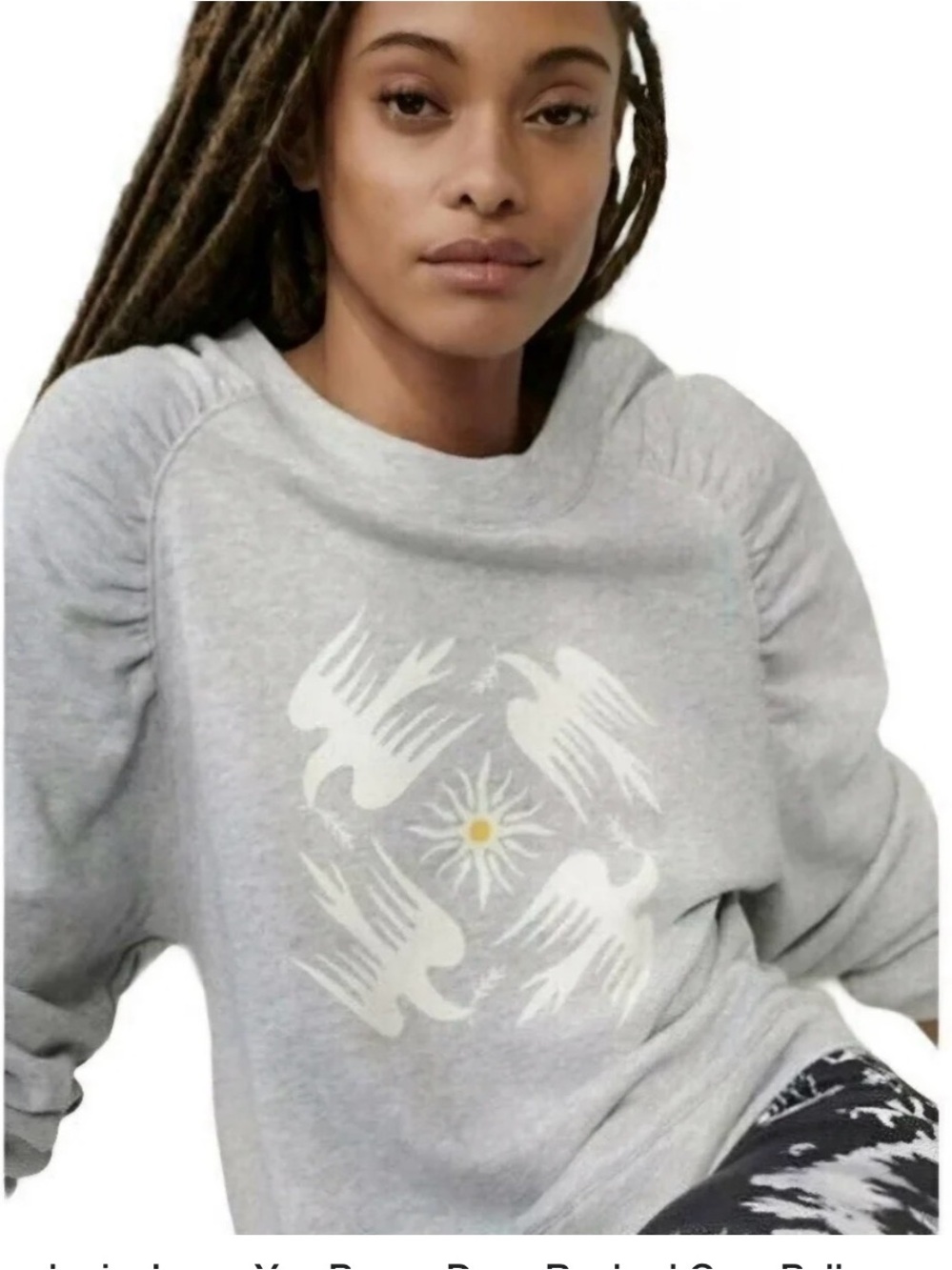 Anthropologie Jason Yun Peace Dove Ruched Gray Pullover